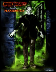 The Great Boris Karloff in his iconic first appearance in "Frankenstein", repainted by his fan, myself, Paul.  Given to Sara Karloff, November 2010 Updated 4/17/2016